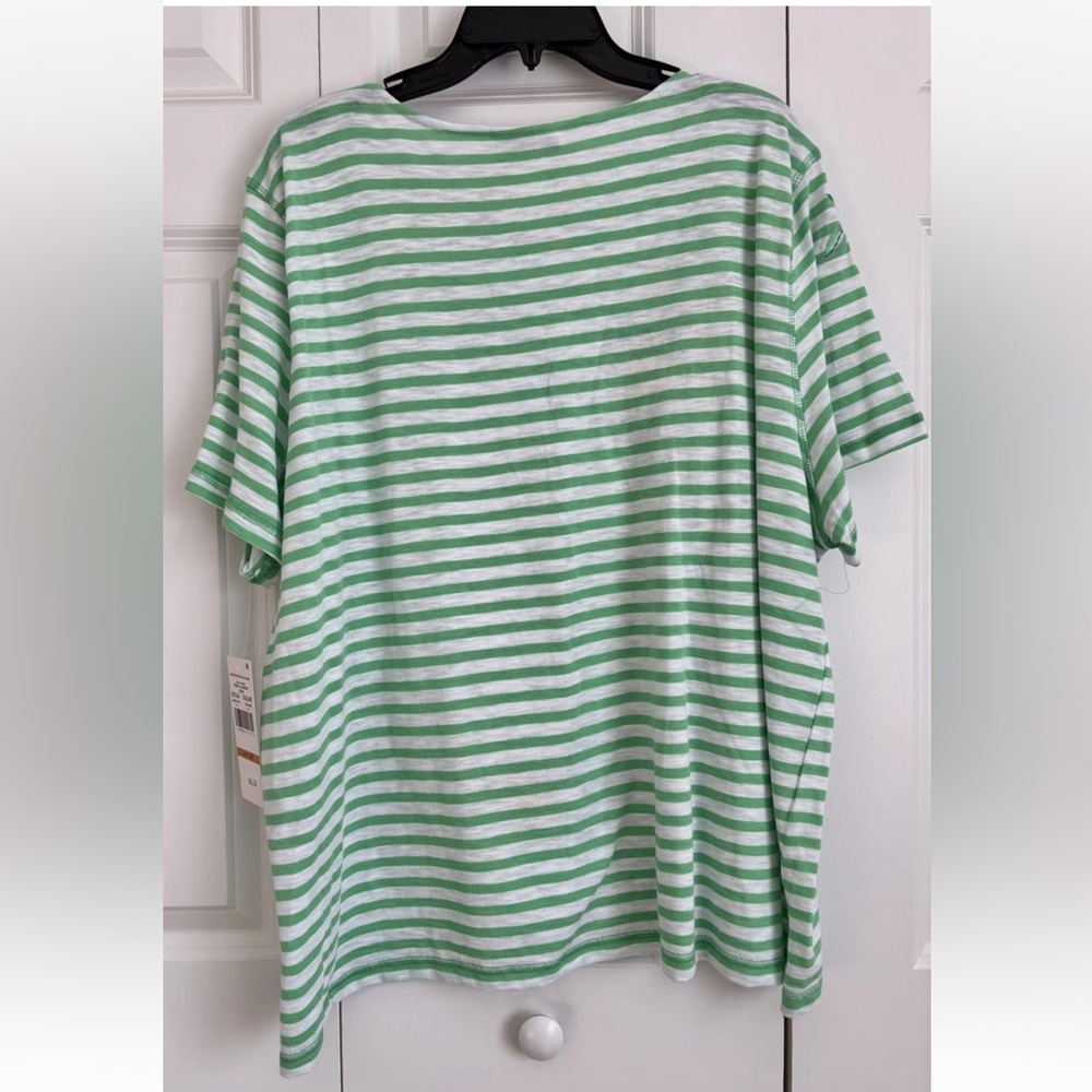Alfred Dunner Green Stripe Lemon Print Short Sleeve Top - Picture 3 of 6